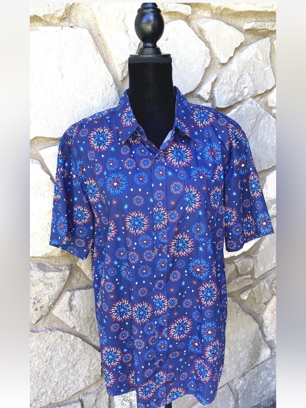 HABAND 4th of July Patriotic Shirt Medium Red White Blue Fireworks NWOT